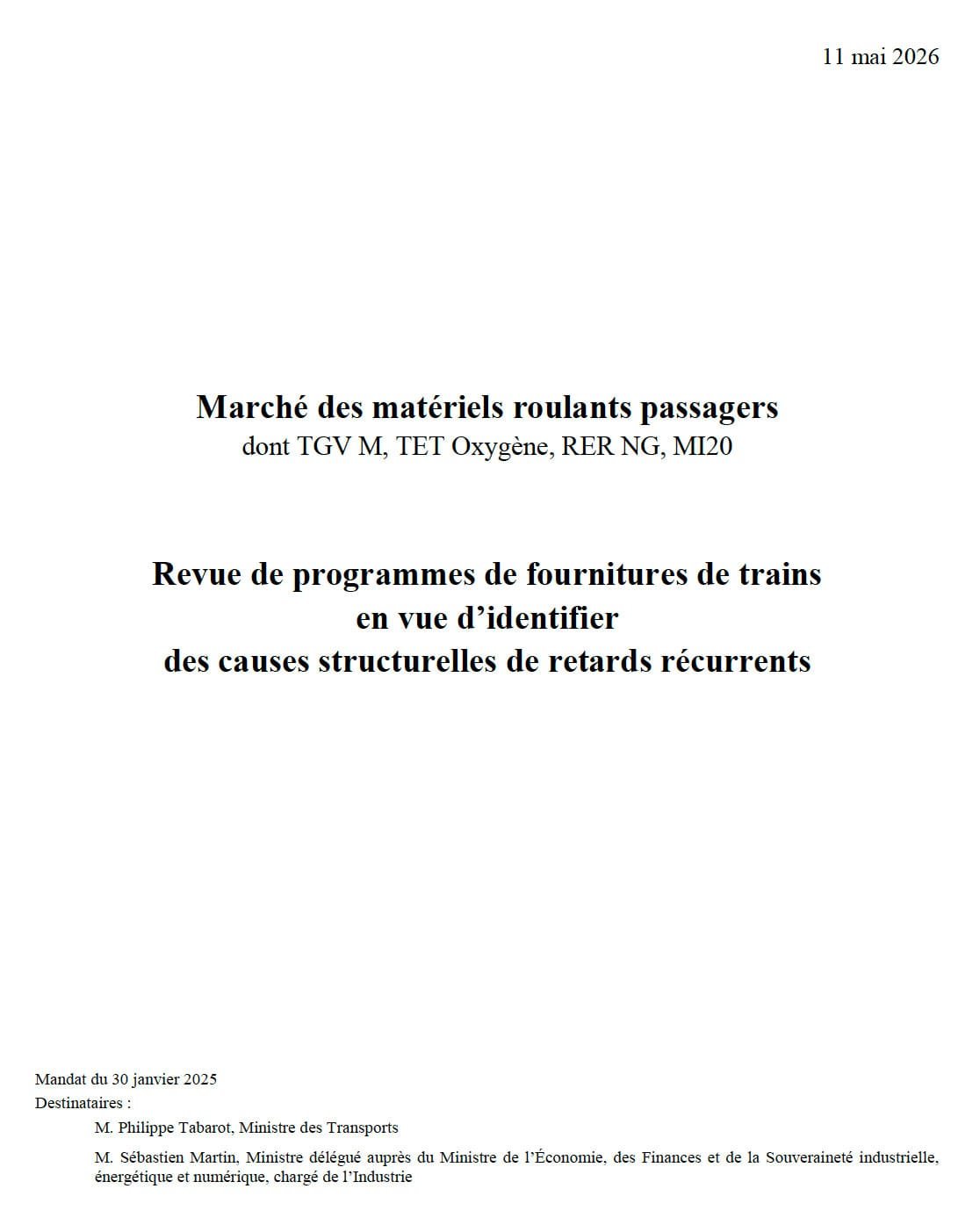 Synthèse du rapport sur les causes structurelles des retards de livraison de trains industrie ferroviaire