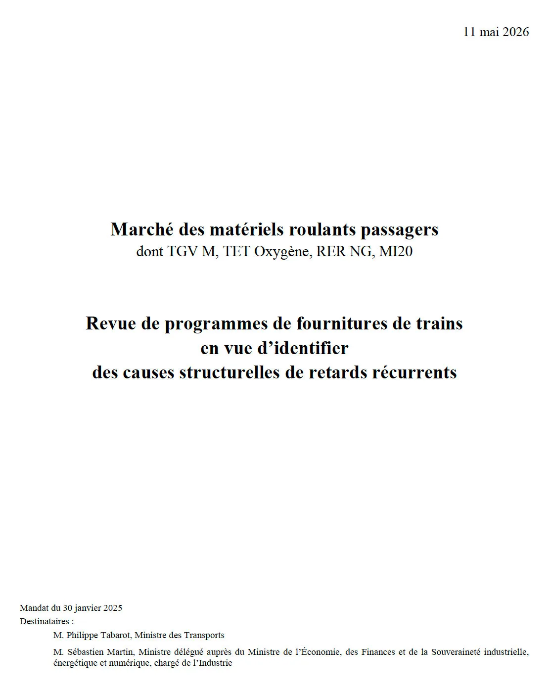 Synthèse du rapport sur les causes structurelles des retards de livraison de trains industrie ferroviaire
